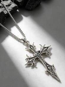 ROMWE 1 Ladies Personalized Vintage Gothic Cross Pendant Necklace Set - Silver - View 4