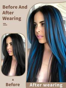 5PCS Blue Hair Clips Extensions, Women Synthetic Fiber Wigs, Can Match Various Hairstyles Without Going To Salon, Suitable For Daily Use And Parties - blue - View 6