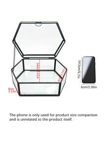 Luxury Black Polygon Glass Jewelry Display Box For Desktop Decor, Retro European Hex Embossed Glass Coasters With Golden Brass Edging, Anti-Slip Dining Table Ornament Mats. - black - View 5