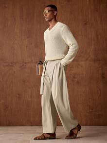 Vientiro Men's New Ribbed Fashion Versatile V-Neck Long Sleeve Sweater - Apricot - View 6