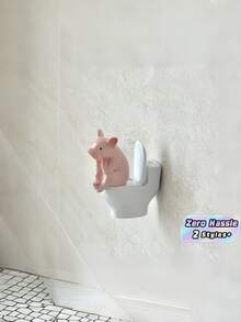 Cute Pig Figurine For Toilet Tank Decor, PVC Cartoon Pig Statue Ornament, Multi-Style Display For Wall Desktop Living Room Home Office, Bathroom Accessories Home Decor Sculpture - multicolor - View 1