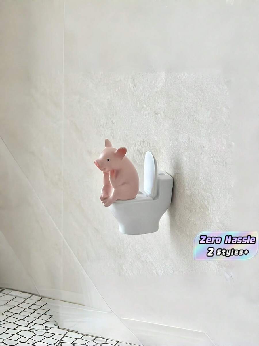 Cute Pig Figurine For Toilet Tank Decor, PVC Cartoon Pig Statue Ornament, Multi-Style Display For Wall Desktop Living Room Home Office, Bathroom Accessories Home Decor Sculpture - multicolor - View 1