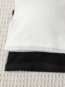SHEIN Conjunto de 2 piezas de sujetador bandeau acolchado con fruncido, simple y cómodo, para niña preadolescente, negro & blanco, con textura acanalada - Multicolor - Ver 4