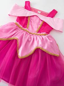 SHEIN Glamorique Kids Young Girl' Elegant Princess Tulle Dress, Charming Fuchsia Party Suitable For Holiday Celebrations, Parties, Photo Shoots, Spring/Summer Autumn Fall - Hot Pink - View 6