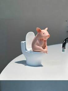 Cute Pig Figurine For Toilet Tank Decor, PVC Cartoon Pig Statue Ornament, Multi-Style Display For Wall Desktop Living Room Home Office, Bathroom Accessories Home Decor Sculpture - multicolor - View 2