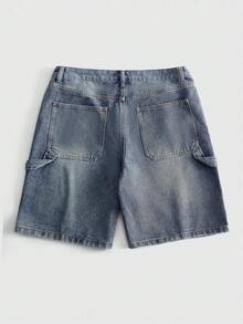 ROMWE MEN 男士夏季休閒工裝牛仔短褲 - 中等水洗藍 - 查看 2