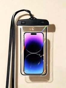 1pc Luminous Fluorescent Waterproof Phone Pouch, Touchscreen & Face Unlock Supported, Transparent Waterproof Phone Case For Swimming & Drifting, Sealed Phone Cover, Beach Essential, Beach Accessory, Pool Float - Pink - View 2