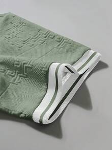 Manfinity Homme Camiseta de punto jacquard de unicolor con textura en cuello y puños acanalados para hombre - Verde - Ver 4