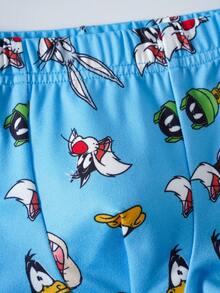 LOONEY TUNES X SHEIN 小男孩卡通印花圓領內搭背心 - 藍白色 - 查看 5
