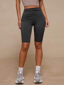Glamine Women's Summer Casual Sports Pleated Design Fitted Athletic Leggings - Dark Grey - View 4