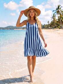 Sylviya Vestido camisola mini con estampado y bajo con volantes para mujer - Multicolor - Ver 3