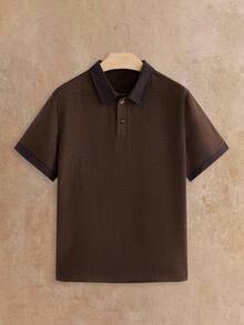 HIMLAND 男士短袖 Polo 領襯衫與長褲休閒套裝 - 咖啡棕 - 查看 9