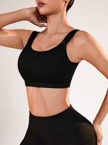 Easithlete Easithlete Women's High-Impact One-Piece Sports Bra With Adjustable Shoulder Straps And Back Hook Closure For Running Gym Workout Fitness Athleisure All Black - Black - View 5