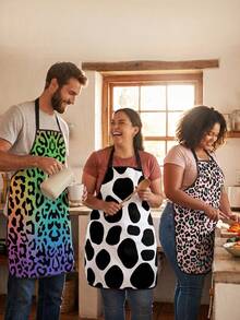 1Pc Leopard Cow Print Sleeveless Apron, Funny Novelty Costume Apron For Party Night Gag Gift, Waterproof Oilproof Kitchen Cooking Cover Up - Multicolor - View 6