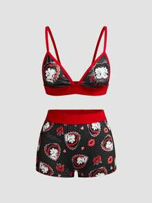 Chillnights Betty Boop x SHEIN Set 2 Potong Bra dan Celana Dalam Hipster Motif Betty - MultiWarna - View 1