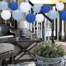 12pcs Blue And White Porcelain Design Chinese Traditional Pattern Paper Lanterns, Suitable For Weddings, Birthdays, Festivals, Parties, And Home Decor - multicolor - View 6