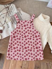 Emery Rose Kids Emery Rose Kids 小女孩兒童可愛酒紅色燈芯絨秋冬連身裙，附荷葉邊口袋與肩帶設計 - 粉色 - 查看 7