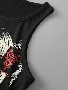ROMWE MEN Goth 男士夏季時尚卡通印花背心 - 黑色 - 查看 4