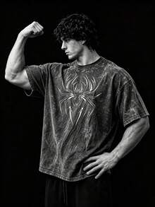 RISE LYT Men's Spider Print Short Sleeve Casual Fitness Sports T-Shirt, Gym - Black - View 3