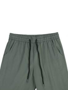 Manfinity Homme Men's Casual Drawstring Waist Solid Color Pants - Dark Green - View 7