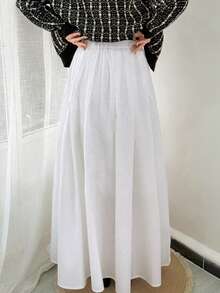 Dazy Tall Women's Elastic Waist Long Casual White Skirt Autumn Picnic Brunch - White - View 8