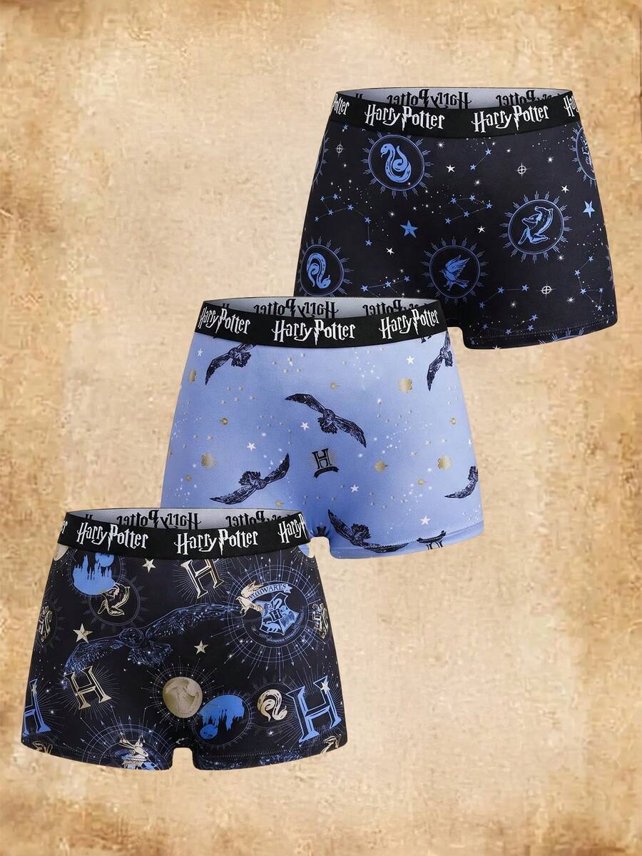 HARRY POTTER X SHEIN 女款字母印花彈性腰直筒休閒長褲 - 紫色 - 查看 1