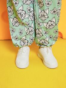 TOM & JERRY X SHEIN Plus Drawstring Waist Cartoon Graphic Pants - MultiWarna - View 7