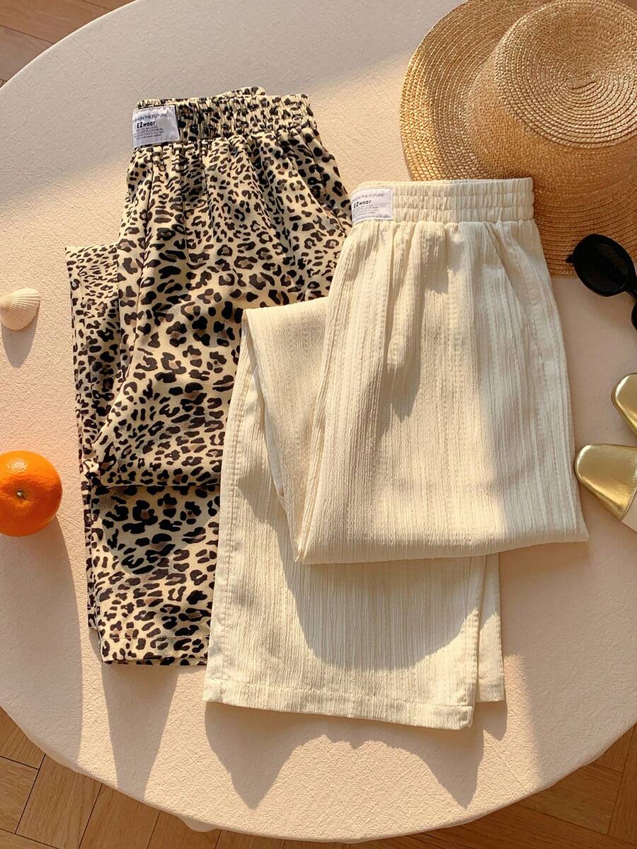 SHEIN PETITE CURVE 大尺碼女款彈性腰休閒百搭日常穿著長褲 秋季 - 彩色 - 查看 1