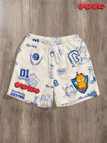 GARFIELD | SHEIN Manfinity Joysei Standard Size Men's Cartoon Pattern Loose Shorts - Multicolor - View 1