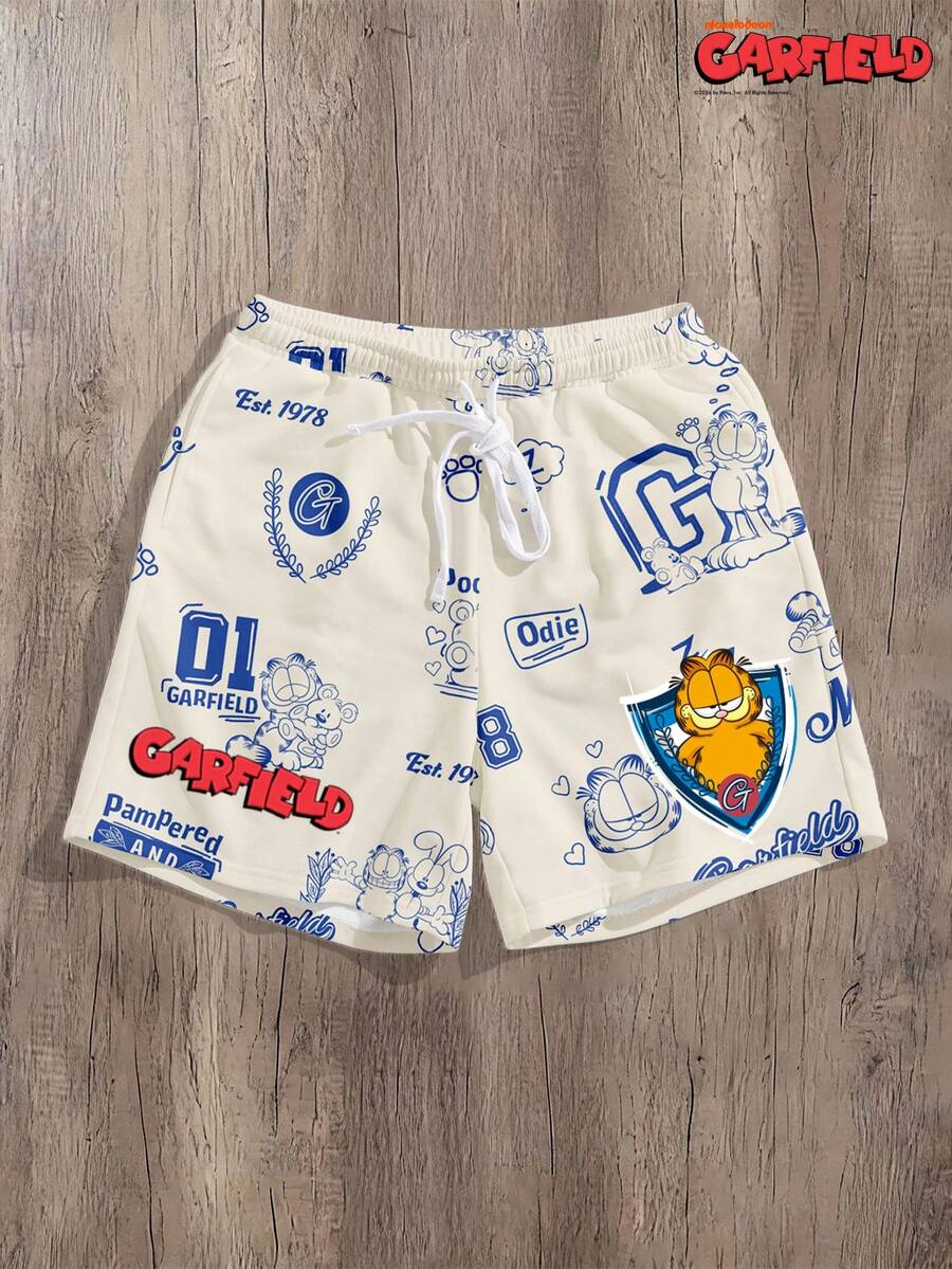 GARFIELD | SHEIN Manfinity Joysei Standard Size Men's Cartoon Pattern Loose Shorts - Multicolor - View 1