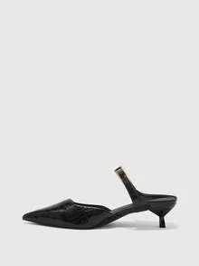 CUCCOO BIZCHIC Women's Pointed Toe Black Kitten Heel Pumps, Versatile Daily Work Commute High Heel Slip-On Shoes - Black stone pattern - View 4