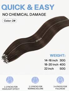 Micro Loop Human Hair Extensions Premium Virgin Remy Hair 2# Dark Brown Reusable Invisible Micro Link Bead Hair No Glue No Tape Design 50Pcs 14-22 Inch Anti Shedding Soft Texture Ideal For Full Head Makeover Holiday& Hairstyle For Girls & Women - S2 - View 4