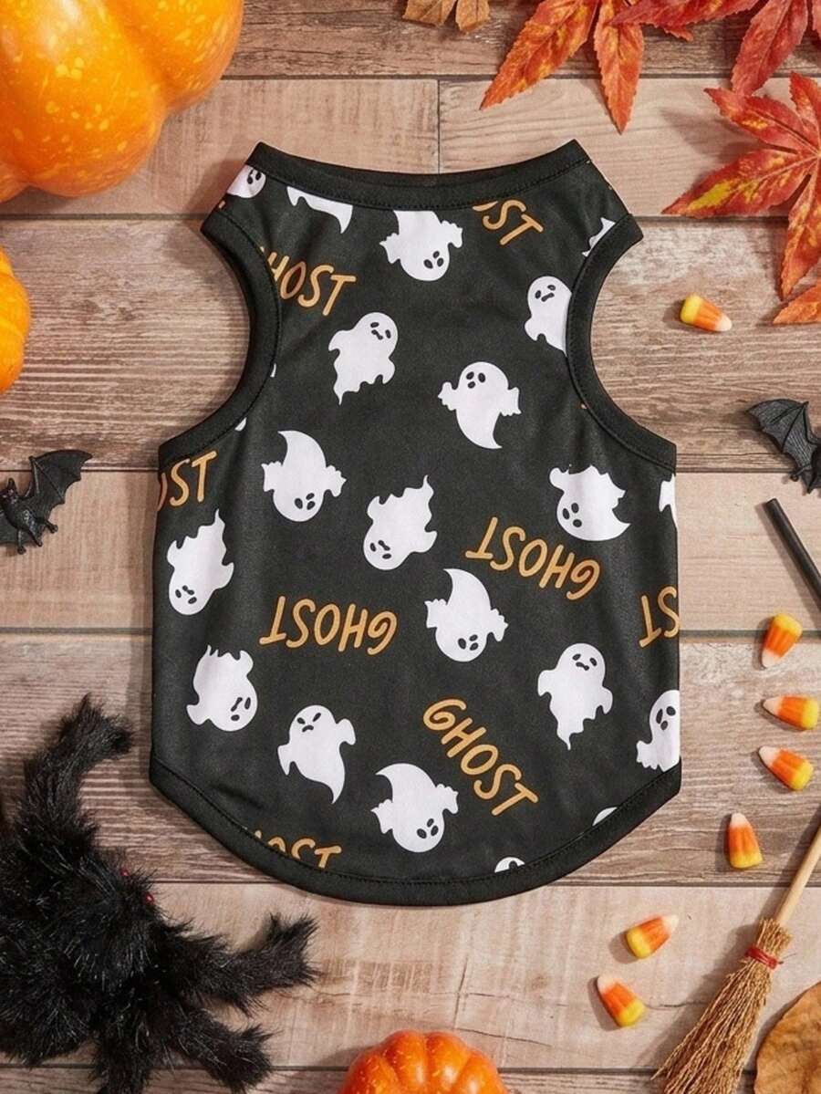 PETSIN 1pc Comfortable & Breathable Pet Dog Cat Halloween Ghost Print Vest - Multicolor - View 1