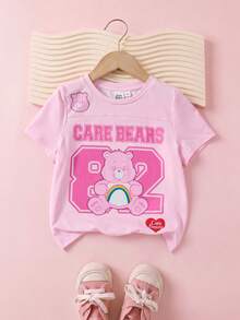 SHEIN X Care Bears 女童字母印花圓領短袖T恤 - 粉色 - 查看 2