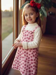 Emery Rose Kids Emery Rose Kids 小女孩兒童可愛酒紅色燈芯絨秋冬連身裙，附荷葉邊口袋與肩帶設計 - 粉色 - 查看 10