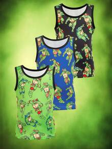 TEENAGE MUTANT NINJA TURTLES | SHEIN Young Boy Cute Fashionable Cartoon Pattern Print Crew Neck Tank Top - Multicolor - View 1