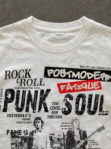 Manfinity ZONE917 Boxy Cropped Street Punk Band Graffiti Newspaper Direct Print White 100% Cotton T-Shirt - White - View 2