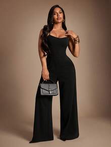 Radiana Women's Solid Color Pocket Elegant Wide Leg Jumpsuit - Black - View 4