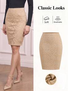 Ellevyn Minifalda de fiesta versátil y de moda con parches de encaje para mujer - Albaricoque - Ver 1