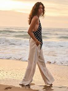 Aralina Beach Resort Summer Asymmetric One Shoulder Sleeveless Relaxed Fit Tank Top - Black and White - View 6