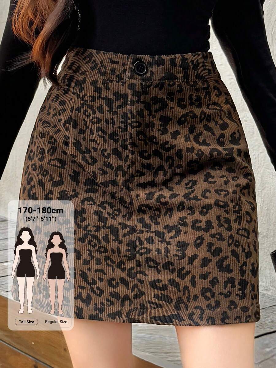 Dazy Tall Women's Leopard Print Short Corduroy Skirt Fall - Brown - View 1