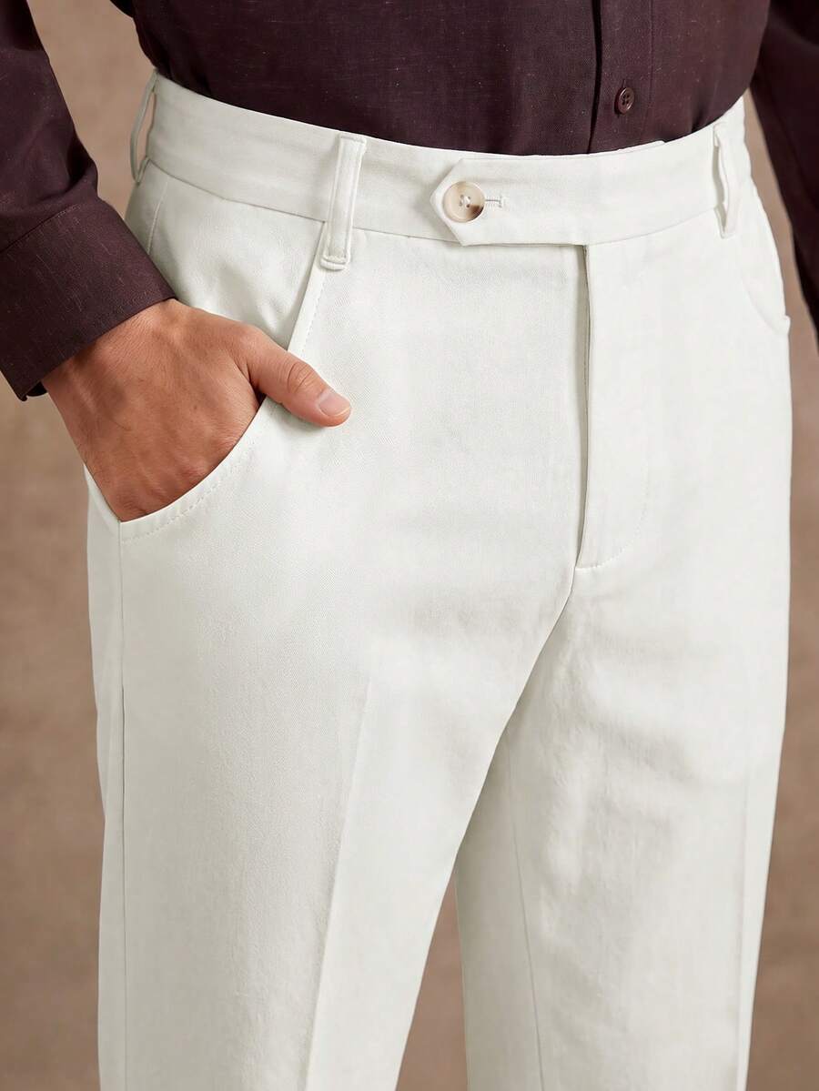 Core Aspect Men's Casual Versatile Daily Travel Long Pants With Pocket And Button - Beige - View 1