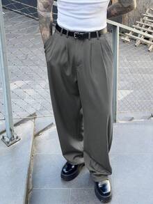 SLATEMANN 男士大尺碼黑色西裝長褲，休閒百搭直筒長褲 - 深灰色 - 查看 3