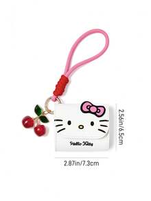 HELLO KITTY AND FRIENDS | SHEIN Piccola pochette portaoggetti con stampa gatto carino, con ciondolo a ciliegia e cordino intrecciato, ideale anche come portamonete o decorazione per borse - Fiocco rosa - Visualizzare 6