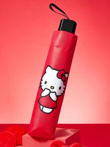 HELLO KITTY AND FRIENDS | SHEIN 可愛白色貓咪粉色蝴蝶結印花三折傘，防曬防雨雙用遮陽傘，輕巧便攜，適合旅行與日常使用 - 紅色 - 查看 4