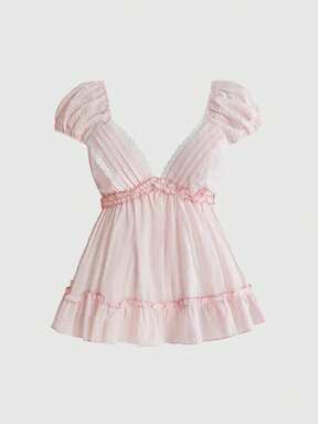 Kawaii Blusa da donna taglie forti stile vintage con scollo a V, maniche a petalo, dolce e casual, per vacanze estive