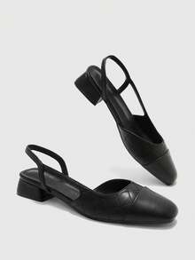 CUCCOO BIZCHIC Zapatos de tacón grueso con punta puntiaguda y bloques de color para mujer, primavera/verano - Tinta negra - Ver 5