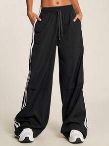 SHEIN BAE Women's Fashionable Sports Pants, Suitable For Fall - Black - View 5