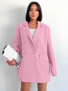 SHEIN Cottnline Chaqueta De Traje De Doble Botonadura Con Solapa Entallada - Rosa - Ver 4