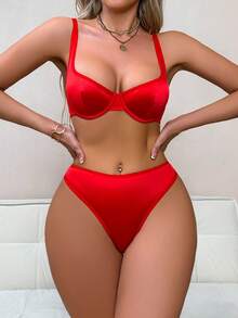 SHEIN Set de 2 sostenes cómodos con aros para mujer de color liso - Rojo - Ver 5